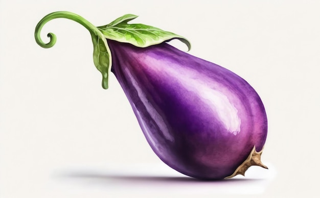 Eine gezeichnete Aubergine auf weißem Hintergrund Aquarell Gemüse Bio-Lebensmittel Illustrationen ai generiert