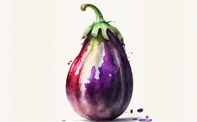 Eine gezeichnete Aubergine auf weißem Hintergrund Aquarell Gemüse Bio-Lebensmittel Illustrationen ai generiert