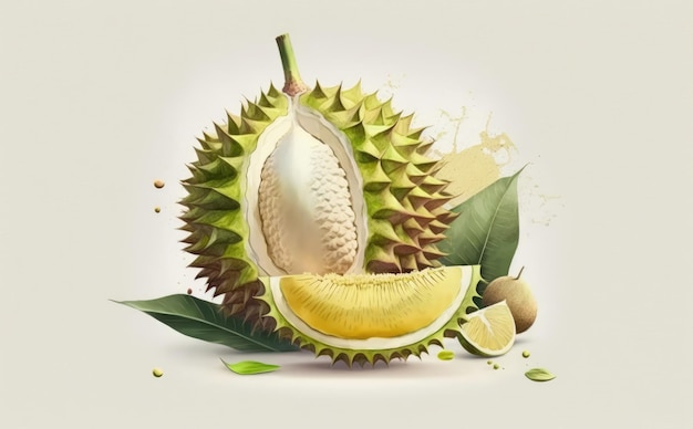eine gezeichnete Durian-Frucht auf weißem Hintergrund Aquarell Früchte gesunde Ernährung Illustrationen ai generiert