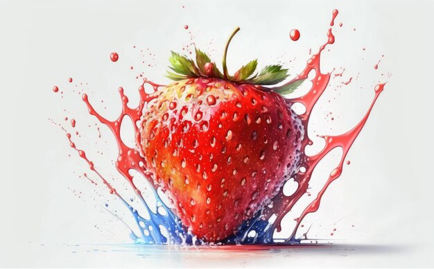 Eine gezeichnete Erdbeere auf weißem Hintergrund Aquarell Beeren Bio-Lebensmittel Illustrationen ai generiert