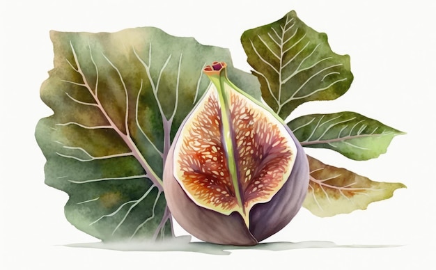 Eine gezeichnete Feige auf weißem Hintergrund Aquarell tropische Früchte Bio-Lebensmittel Illustrationen ai generiert