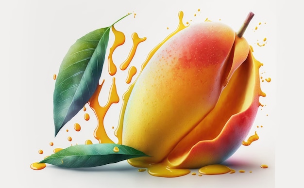 Eine gezeichnete Mango auf weißem Hintergrund Aquarell tropische Früchte Bio-Lebensmittel Illustrationen ai generiert