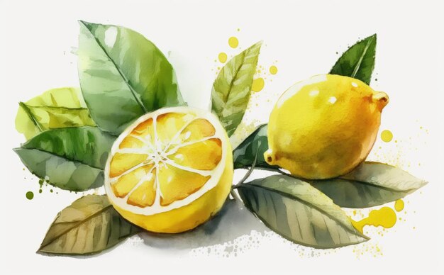 Foto eine gezeichnete zitrone auf weißem hintergrund aquarell tropische früchte bio-lebensmittel illustrationen ai generiert