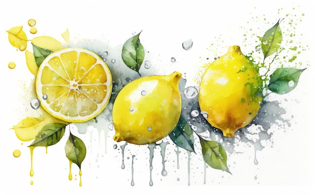 Foto eine gezeichnete zitrone auf weißem hintergrund aquarell tropische früchte bio-lebensmittel illustrationen ai generiert