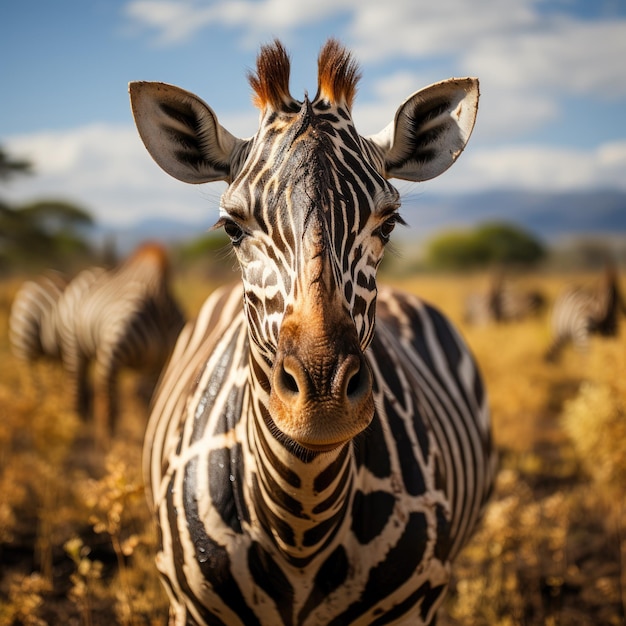 Eine Giraffe im Wald starrt in die Kamera