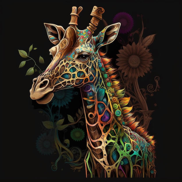 Eine Giraffe mit einem Regenbogenmuster am Hals
