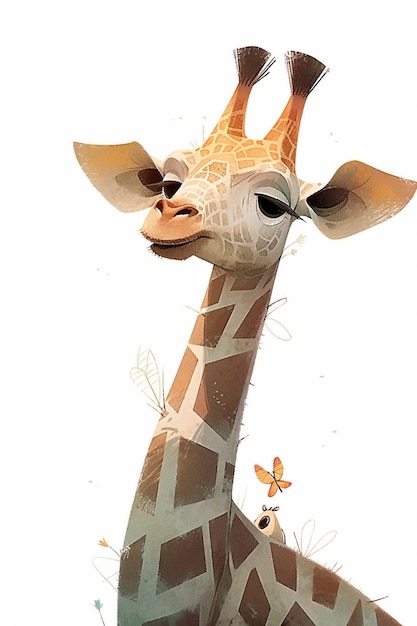 Eine Giraffe mit einem Schmetterling am Hals