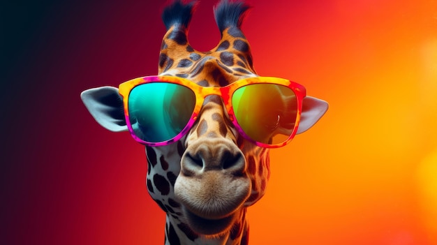 Eine Giraffe mit Sonnenbrille auf dem Kopf