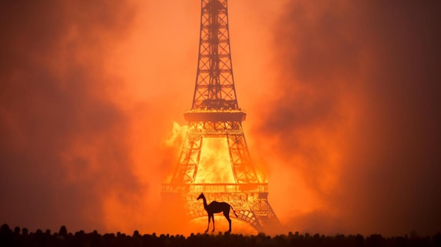 Foto eine giraffe steht vor dem eiffelturm