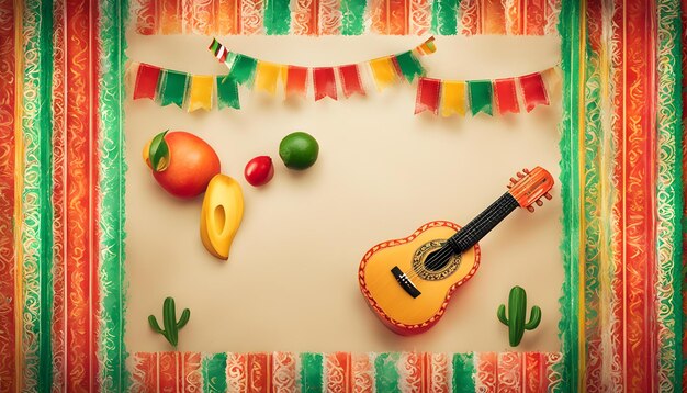 eine Gitarre mit einer Gitarre darauf und einer Reihe farbenfroher Süßigkeiten