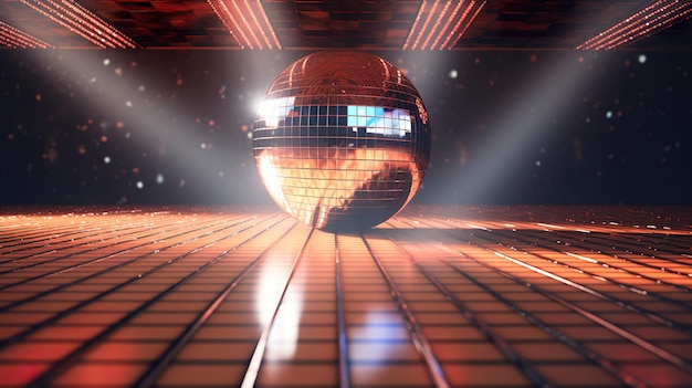Foto eine glänzende discokugel auf einem gefliesten boden. generatives ki-bild