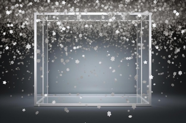 Foto eine glasbox, aus der schneeflocken fallen