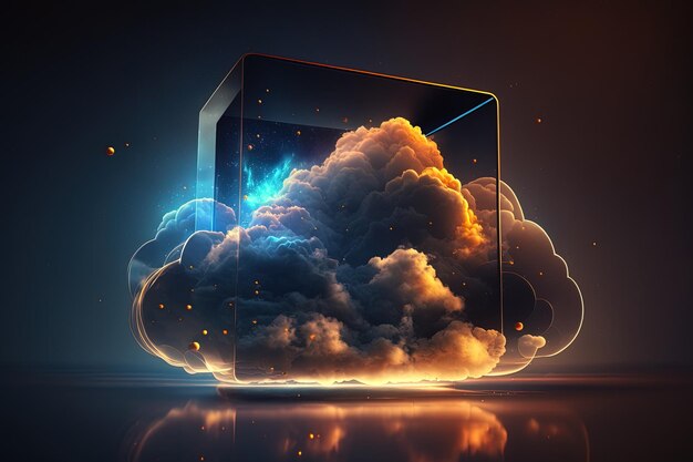 Eine Glasbox mit einer Wolke darin, generative KI