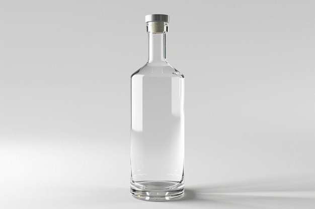 eine Glasflasche mit silbernem Deckel auf einer weißen Oberfläche