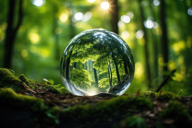 Foto eine glaskugel im wald