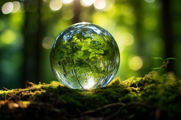 Foto eine glaskugel mit einem baum im hintergrund