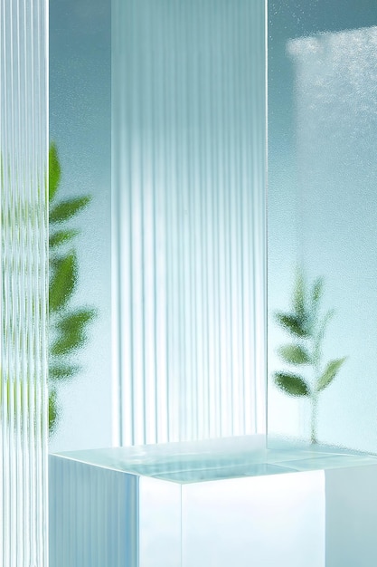 Eine Glaswand mit einer Pflanze darauf