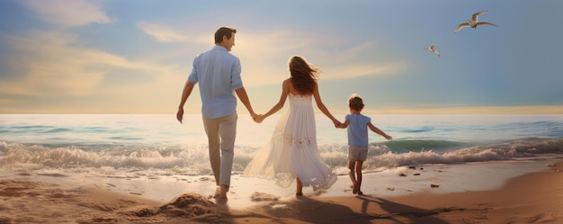 Eine glückliche Familie, die sich am Strand amüsiert.