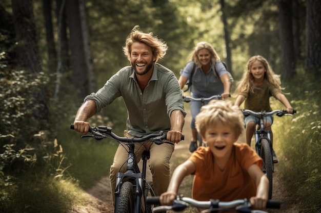 Eine glückliche Familie fährt Fahrrad