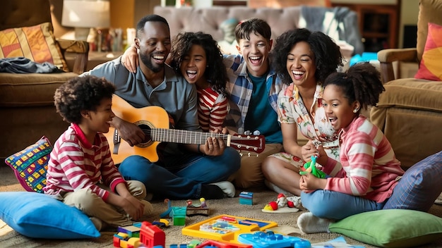 Eine glückliche Familie im Wohnzimmer