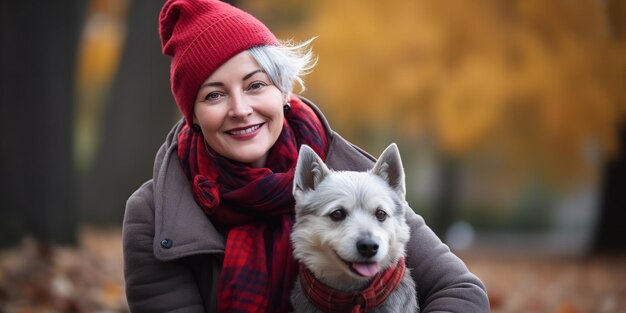 Eine glückliche Frau in einem Herbstportrait im Freien Generative Ai