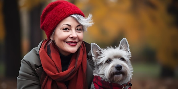Eine glückliche Frau in einem Herbstportrait im Freien Generative Ai
