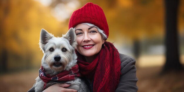 Eine glückliche Frau in einem Herbstportrait im Freien Generative Ai