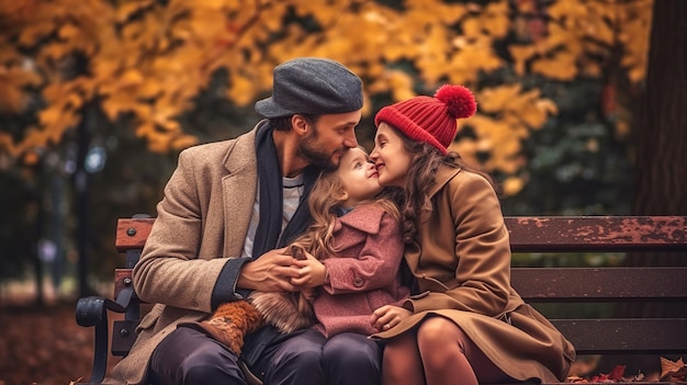 Eine glückliche junge Familie im Herbstpark