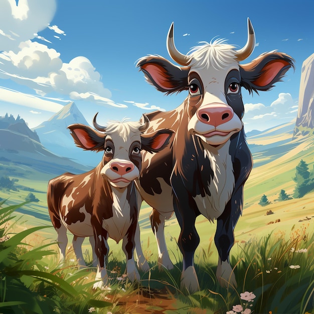 Eine glückliche Kuh und Kühe