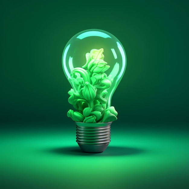 Eine Glühbirne mit Pflanzen, die in der 3D-Illustration wachsen. Generative KI kann verwendet werden, um umweltfreundliche Konzepte, nachhaltiges Wachstum oder innovative Ideen im Zusammenhang mit der Natur darzustellen