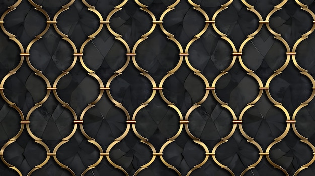 eine gold-schwarze Tapete mit einem goldenen Metallrahmen und einem goldenen dekorativen Design