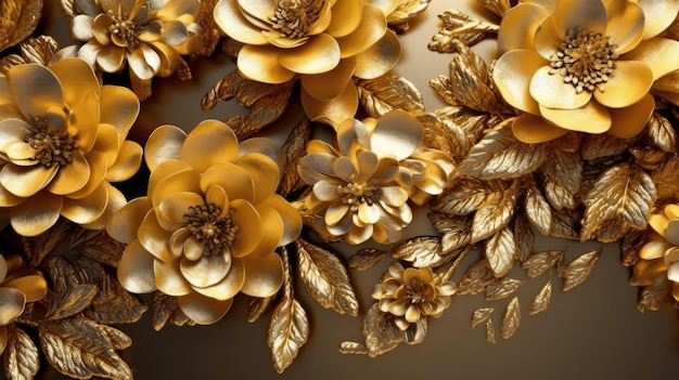 Eine goldene Blumentapete mit goldenen Blumen