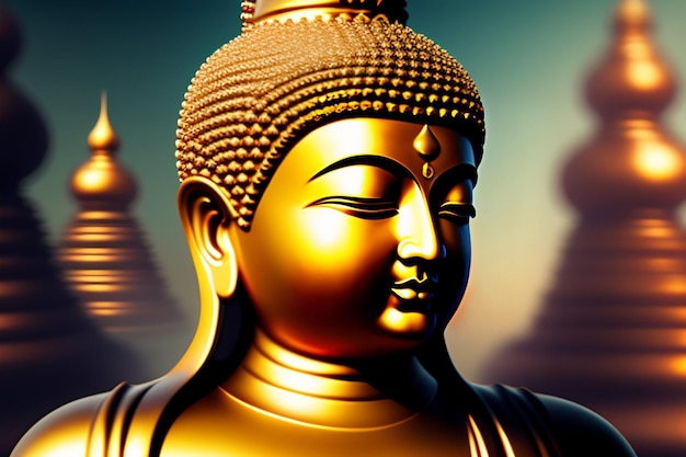 Eine goldene Buddha-Statue mit blauem Hintergrund