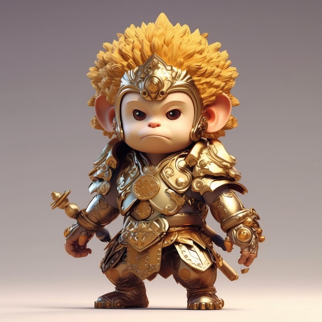 Eine goldene Figur eines Affenkönigs mit einem Schwert