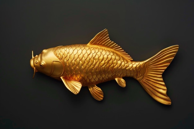 Foto eine goldene fischskulptur auf einer schwarzen oberfläche perfekt für hausdekorationsprojekte
