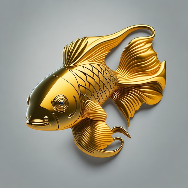 eine goldene Fischskulptur mit einem Fisch oben.