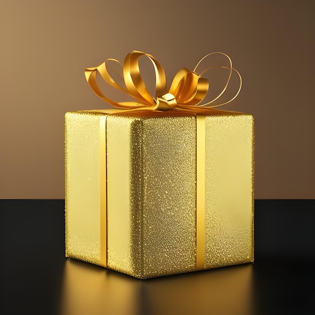 Eine goldene Geschenkbox mit einer Schleife, auf der „Gold“ steht.