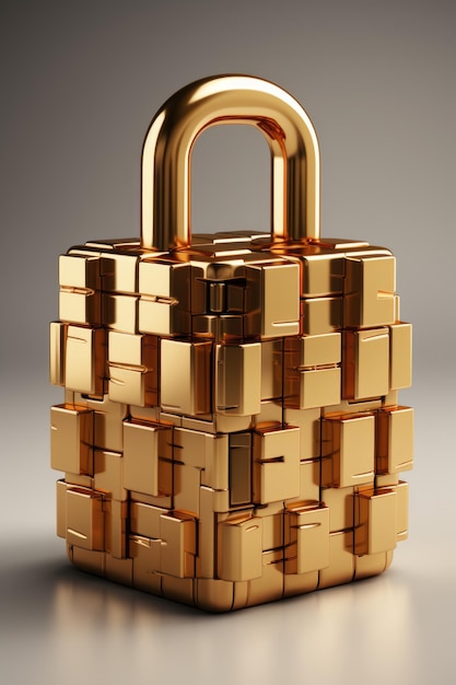 Eine goldene Handtasche mit einem Schloss darauf Konzept für Cybersicherheit zum Schutz von Kryptowährungen