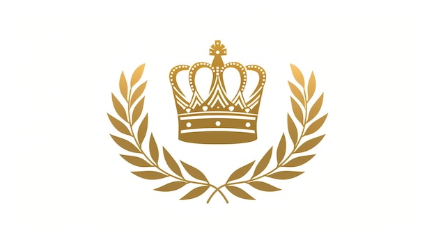 Eine goldene Krone, umgeben von einem Lorbeerkränz auf weißem Hintergrund