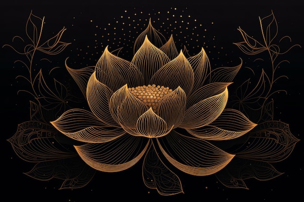 Eine goldene Lotusblume auf schwarzem Hintergrund