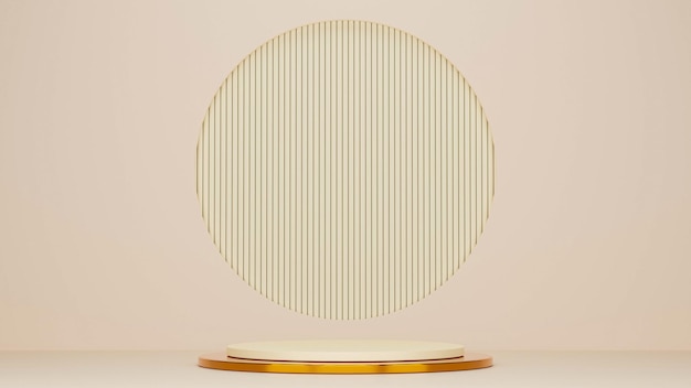 Eine goldene Platte mit einem weißen Kreis darauf und der Boden der Platte hat einen goldenen Streifen.