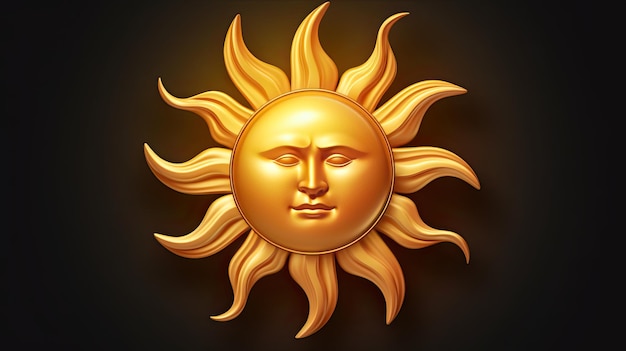 eine goldene Sonne mit einem Gesicht auf einem schwarzen Hintergrund, Vektorkunstillustration