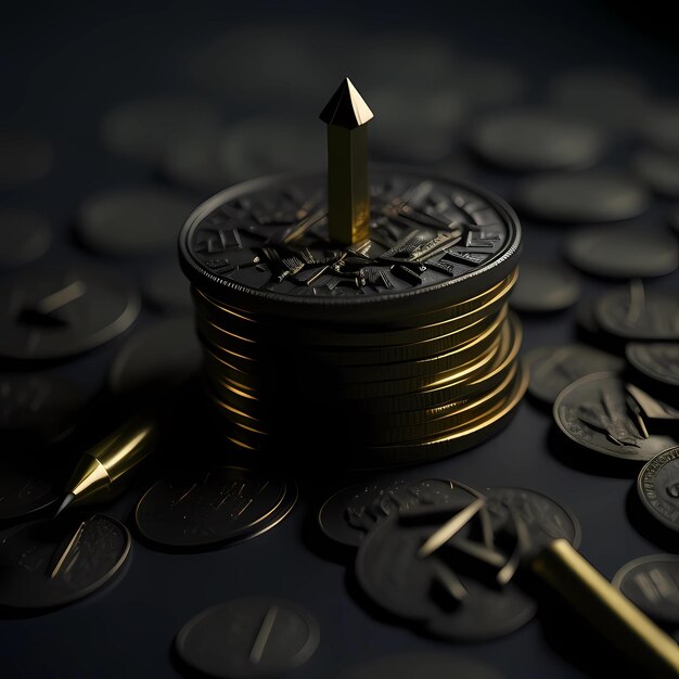 Foto eine goldene spitze auf einem stapel münzen mit einer goldenen spitze oben drauf
