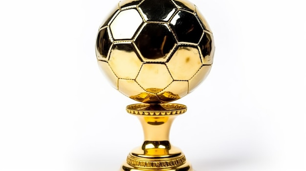 Foto eine goldene trophäe mit einem fußball darauf