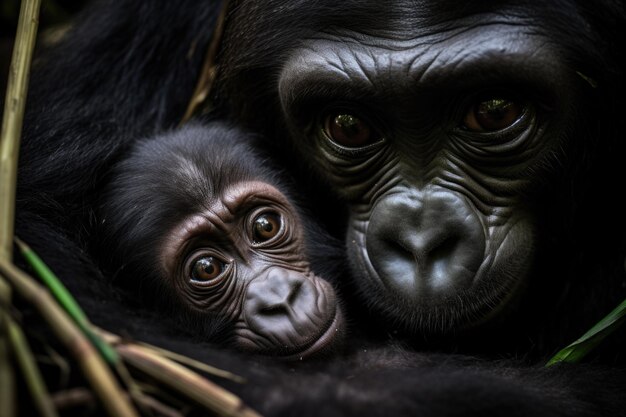 Eine Gorilla-Mutter wiegt ihr Baby