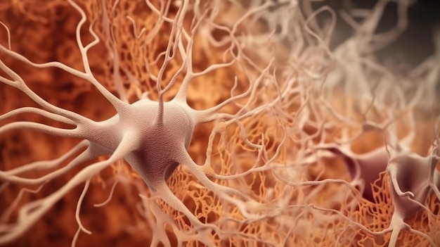 Eine Grafik eines Neurons mit dem Gehirn im Hintergrund