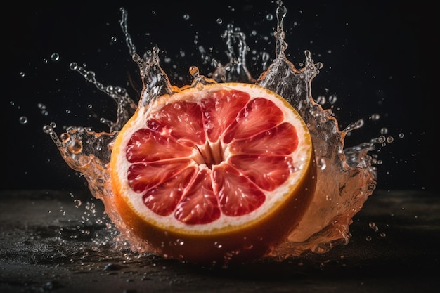 Eine Grapefruit wird in einen Wasserspritzer fallen gelassen.