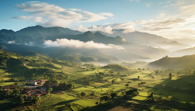 Eine großartige geografische Aufnahme Kolumbiens, beste Aussicht von der Drohne bei Sonnenaufgang. Realistische Texturen und Details
