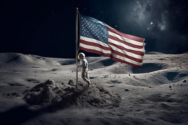 Eine große amerikanische Flagge weht an dem von Ai erzeugten Mond