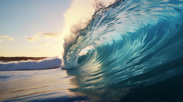 Eine große blaue Welle nähert sich dem Ufer